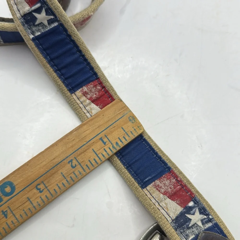 Vintage Brown Leather Belt Texas USA Flag America Blue Red Size 34